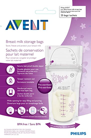 Philips AVENT 6-oz Breast Milk Storage Bags, 25-Count, BPA-Free
